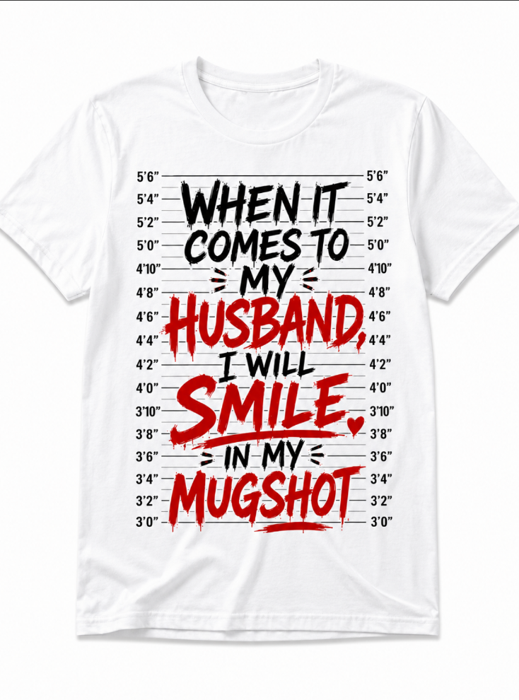When It Comes to My Husband I Will Smile in My Mugshot Funny Wife T-Shirt
