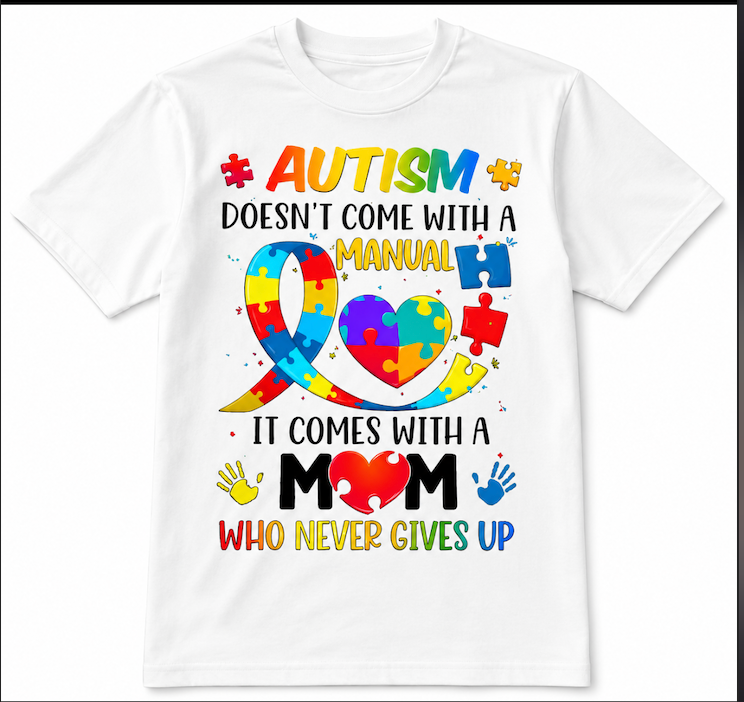 Autism Awareness T-Shirt – “Autism Doesn’t Come With a Manual” | Proud Autism Mom Shirt | Unisex S–4XL