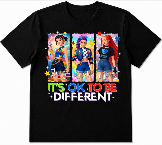 It’s OK To Be Different Autism Awareness T-Shirt | Neurodiversity Graphic Tee | Unisex Black Shirt