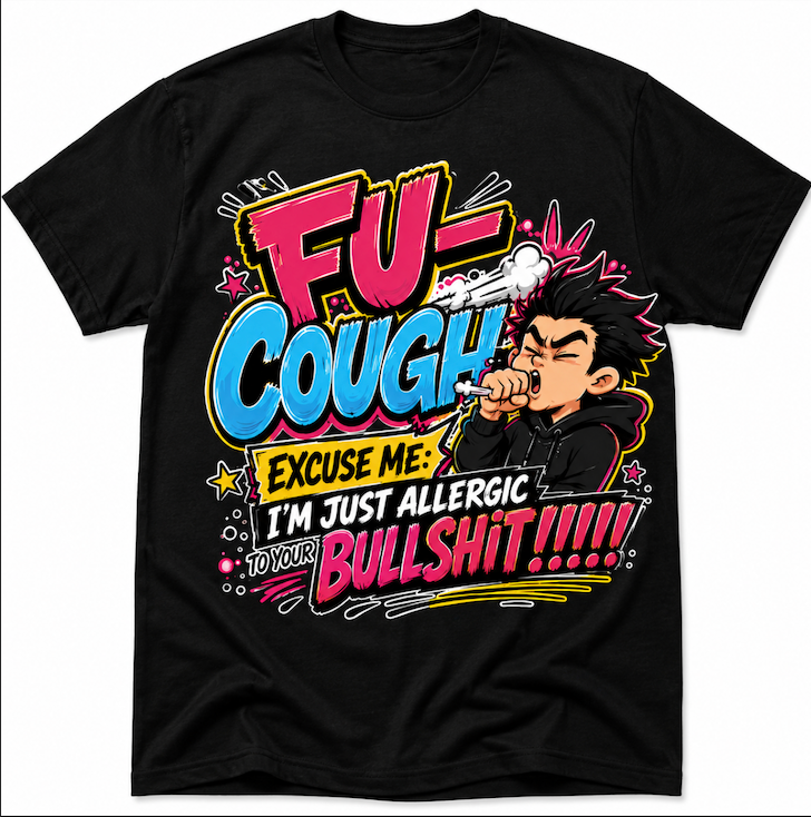 FU-Cough – Excuse Me, I’m Just Allergic to Your Bullshit Funny Graphic T-Shirt | Adult Humour Tee- Men