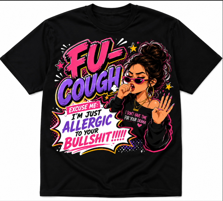 FU-Cough – Excuse Me, I’m Just Allergic to Your Bullshit Funny Graphic T-Shirt | Adult Humour Tee- Womens