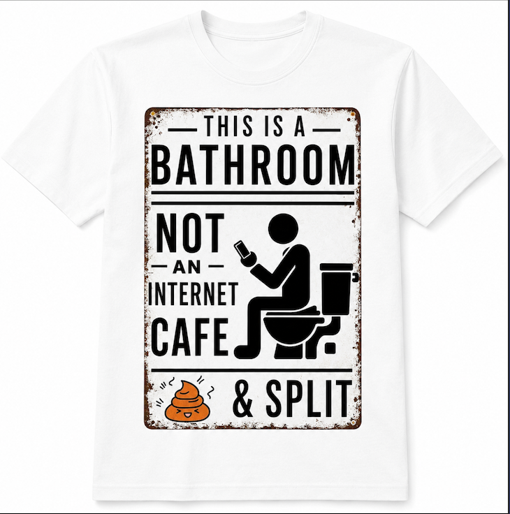 This Is a Bathroom, Not an Internet Café Funny T-Shirt | Humorous Toilet Sign Graphic Tee