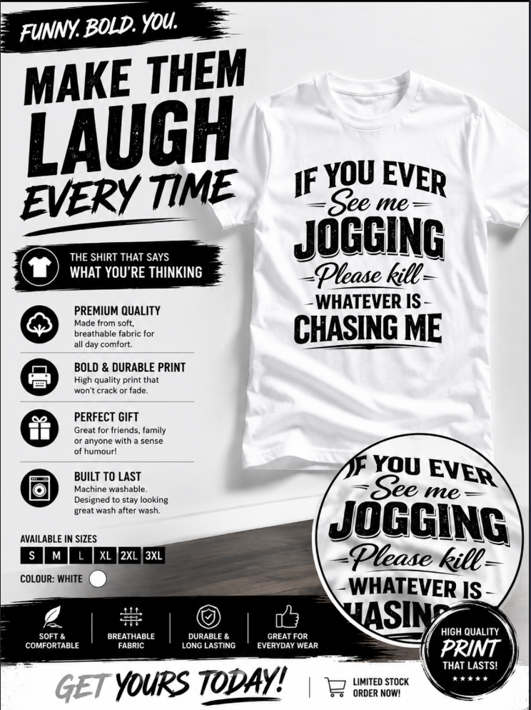 If You Ever See Me Jogging Please Kill Whatever Is Chasing Me Funny T-Shirt | Humorous Graphic Tee
