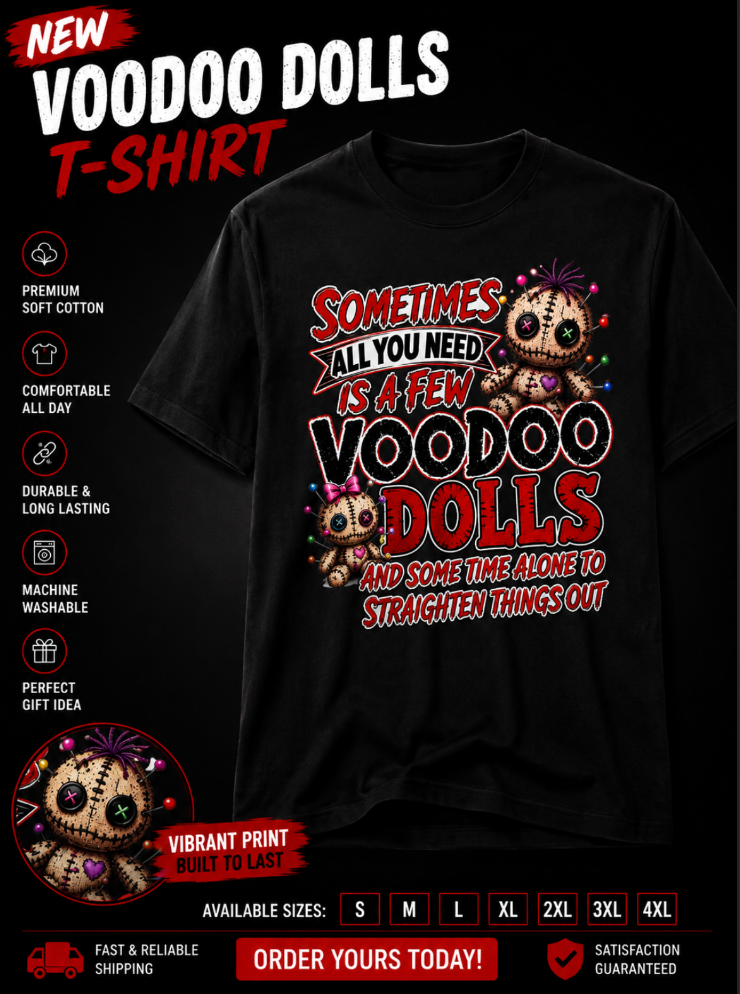 Product Title  Voodoo Dolls T-Shirt – Funny “Sometimes All You Need Is a Few Voodoo Dolls” Graphic Tee | Black Unisex Shirt S–4XL (Red)