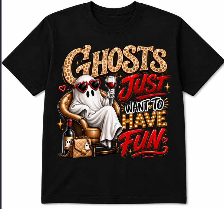 Ghosts Just Want to Have Fun T-Shirt – Funny Halloween Ghost Shirt, Spooky Party Tee, Women’s Halloween T-Shirt, S–4XL