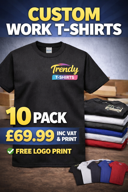 10 Custom Printed Work T-Shirts – Premium T-shirts | Business Logo Uniform | Printed with your Logo