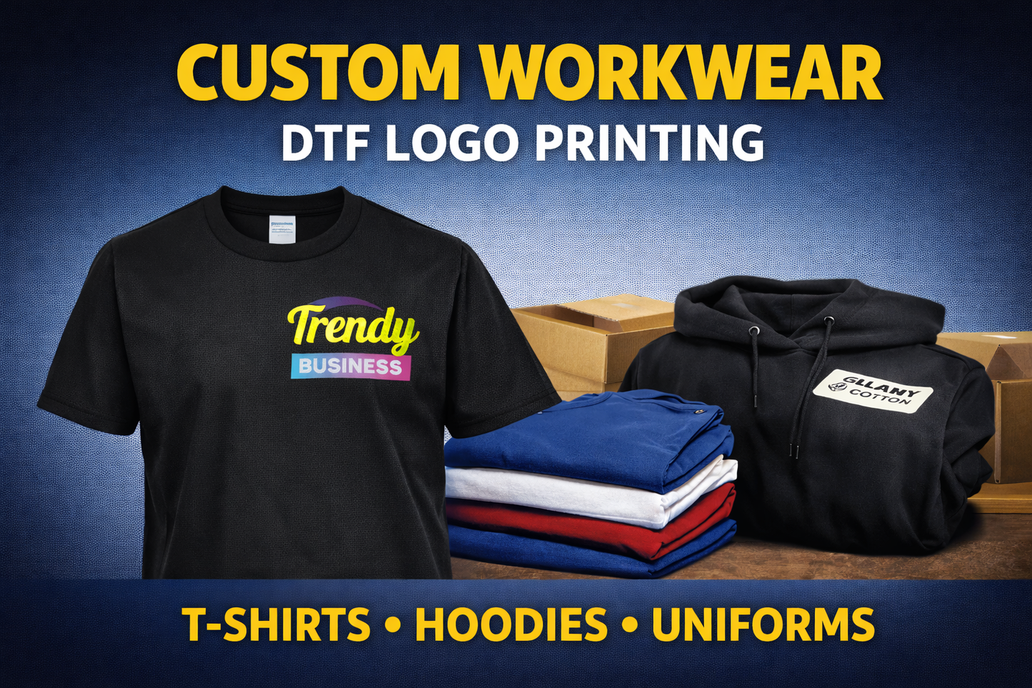 10 Custom Printed Work T-Shirts – Premium T-shirts | Business Logo Uniform | Printed with your Logo